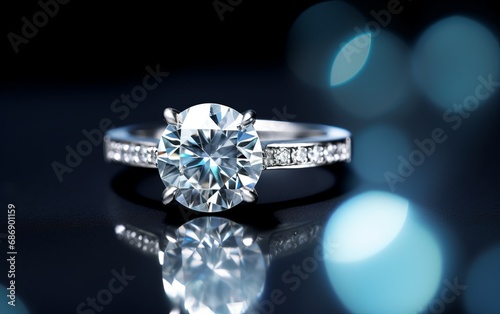 Silver Diamond Ring with Blue Bokeh