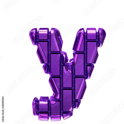 Symbol made of dark purple vertical bricks. letter y