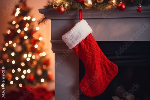 christmas stocking hanging on a christmas tree