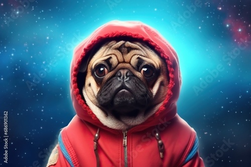 Animal dressed in cosmos clothes on bright background