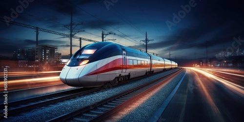 Long high-speed train travels at high speed  moving fast