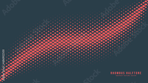 Halftone Checkered Rhombus Pattern Vector Red Form Smooth Curved Border Abstract Background. Chequered Particles Texture Pop Art Design. Half Tone Contrast Graphic Minimalistic Art Wide Wallpaper