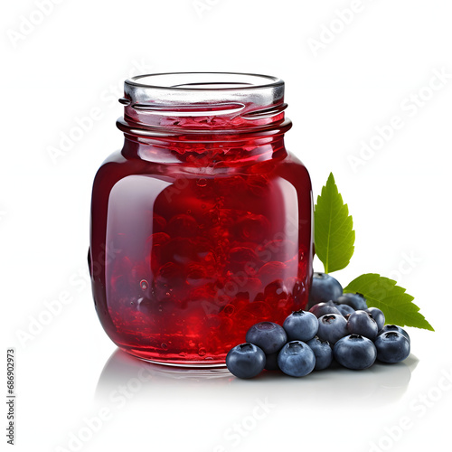 It is a delicious homemade blueberry jam. The fresh blueberries look very delicious. Store in a transparent container. Generative AI
