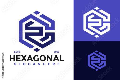 Letter CE Hexagon Logo design vector symbol icon illustration
