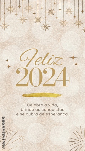 Happy New Year Banner Ready in Portuguese