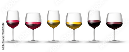 3d wine glass set, vector render collection isolated winery label icon collection logo icon
