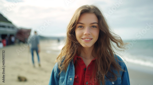 smiling young woman on beac...