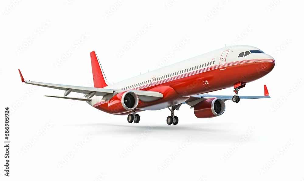 Fototapeta premium Commercial Airplane on White Background. Generative ai