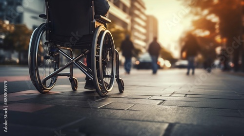 Wheelchair User Navigating City Streets at Sunset. Generative ai