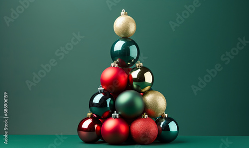 Christmas bauble tree decorations stacked into a festive christmas tree shape