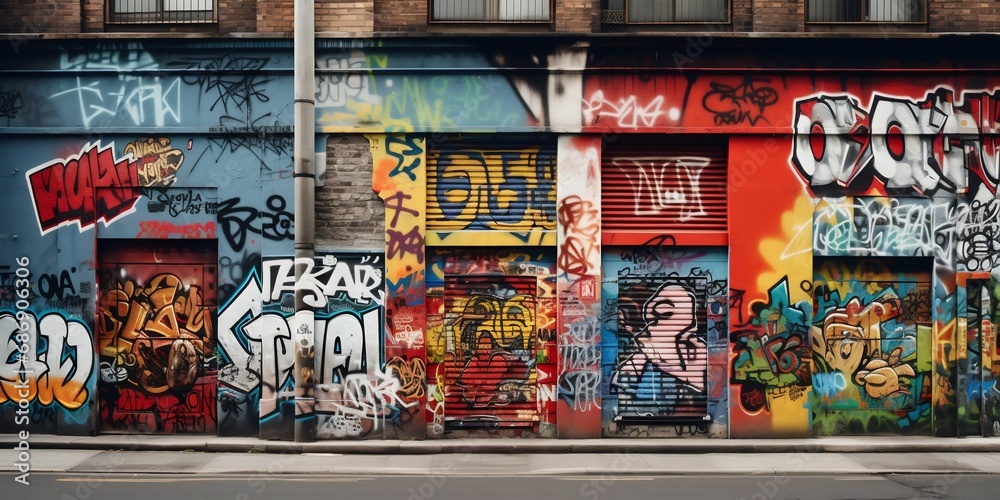Vibrant Urban Graffiti Art on Building Facade. Generative ai