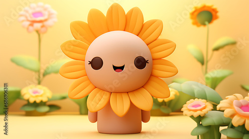 Adorable 3d clay kawaii sunflower