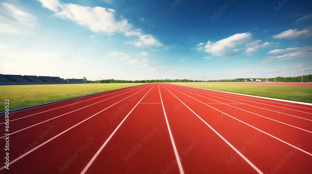 Sunlit Athletic Running Track in Stadium. Generative ai