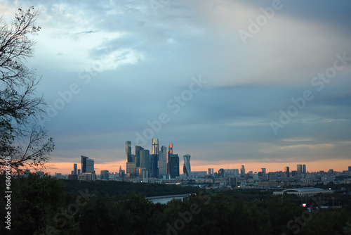 Moscow Skyscapes  Sunset Over Urban Greenery