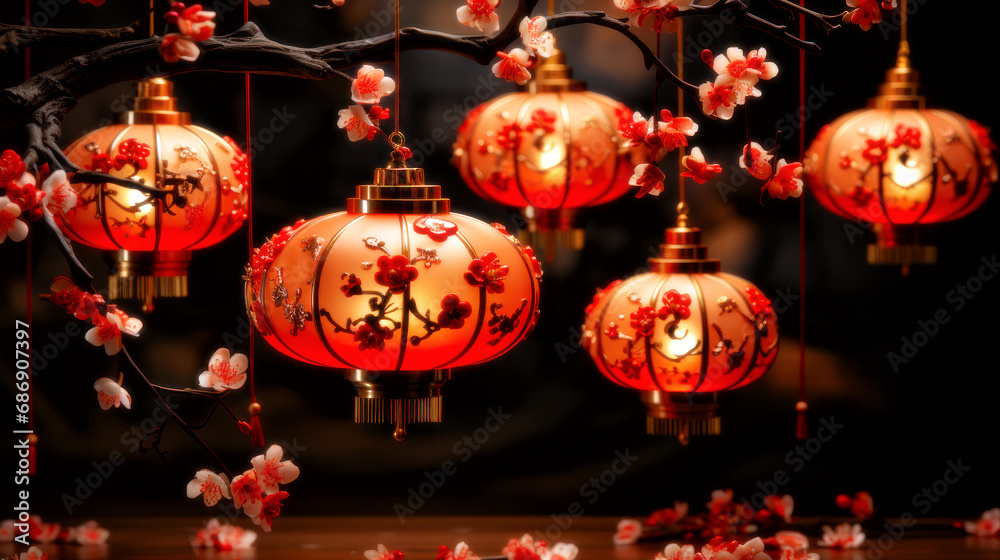 lanterns for Chinese New Year.Generative AI lanterns for Chinese New Year.Generative AI