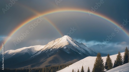 Rainbow over a mountain on winter from Generative AI