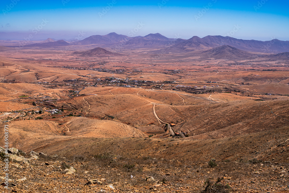 Incredible view of a desert area of the island. Photography taken in Fuerteventura, Canary Islands, Spain.