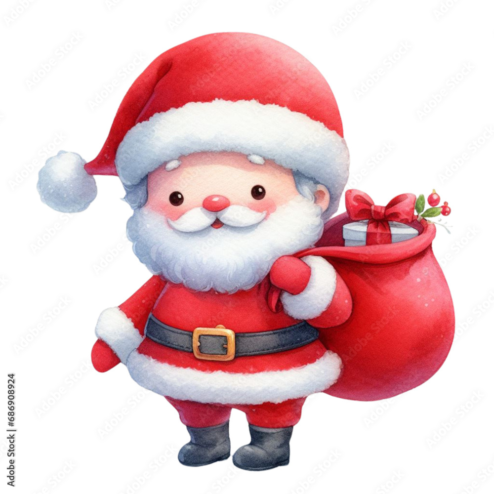 Obraz premium Cute Santa Claus in Christmas, watercolor