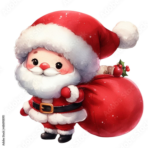 Cute Santa Claus in Christmas, watercolor