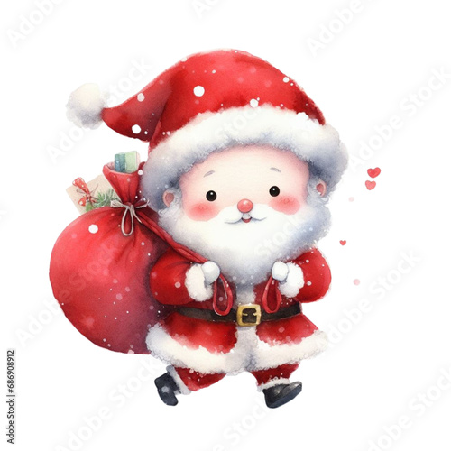 Cute Santa Claus in Christmas, watercolor