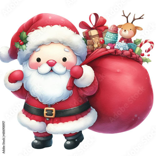 Cute Santa Claus in Christmas, watercolor