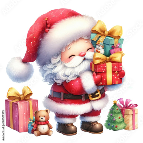 Cute Santa Claus in Christmas, watercolor