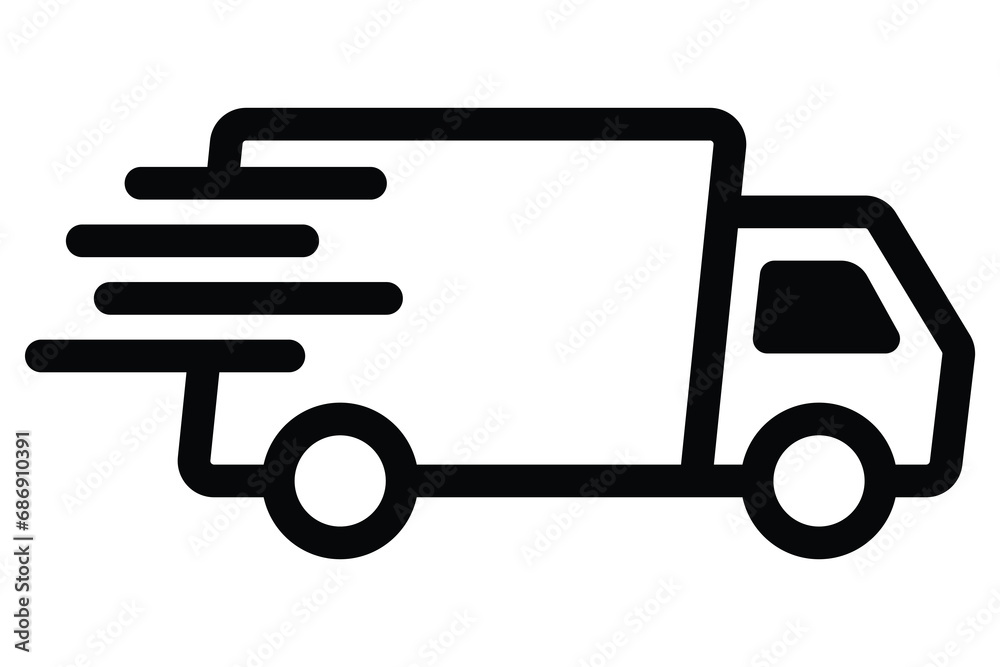 Express Fast moving shipping delivery truck line art vector icon for transportation apps and websites. Vector illustration isolated on white background. Fast, Free, and Reliable Shipping Service.