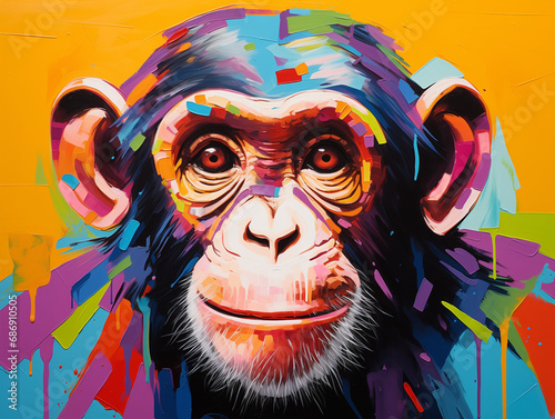 A Pop Art Acrylic Style Painting of a Monkey with Vibrant Colors
