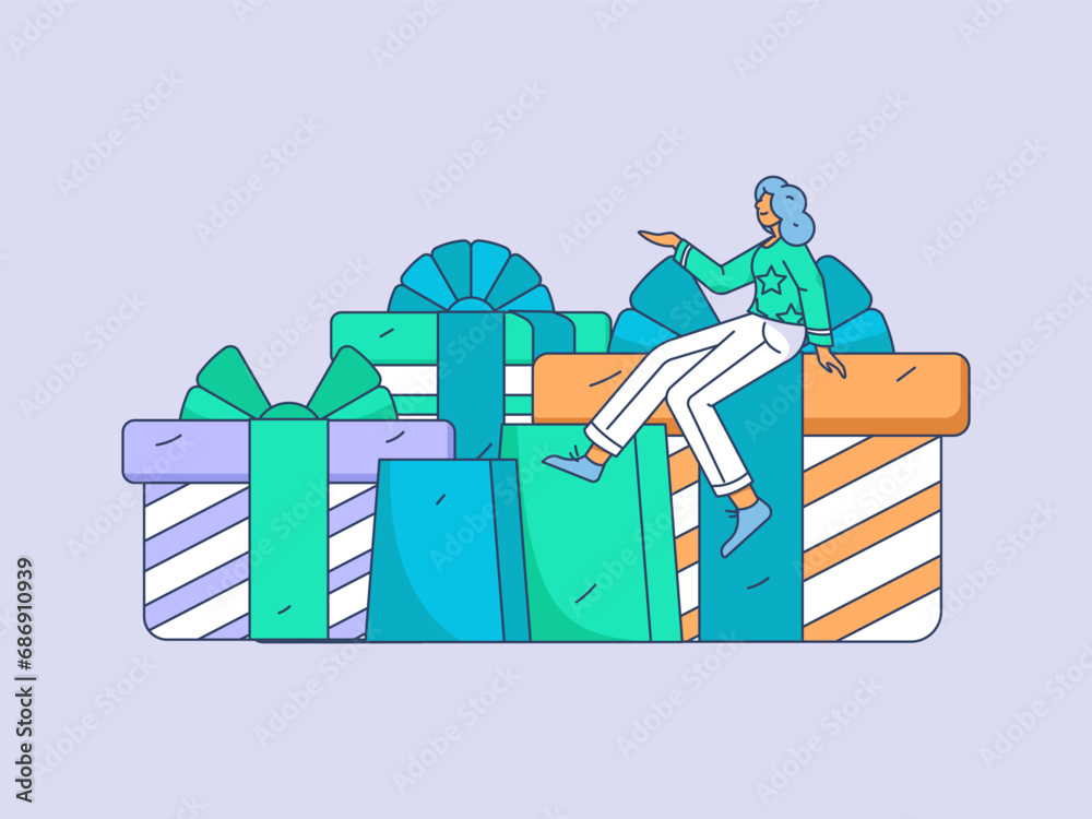 Naklejka premium Festive Shopping E-Commerce Online Shopping People Flat Vector Concept Operation Hand Drawn Illustration 