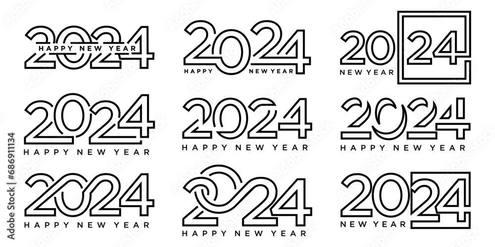 Collection of 2024 logo happy new year, text 2024 template vector