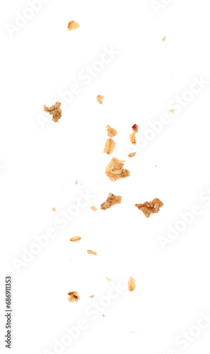 Pieces of tasty granola isolated on white