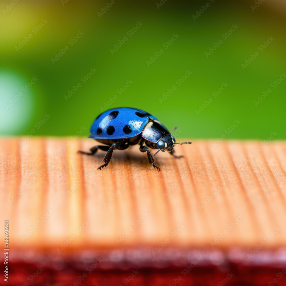Blue Ladybug Panorama: Wooden Coaster View