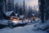 Cozy Snow Village in Dense Forest
