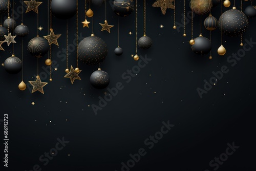 Elegant Dark Christmas Card with Baubles and Stars