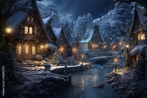 Enchanted Forest Village in Snowfall