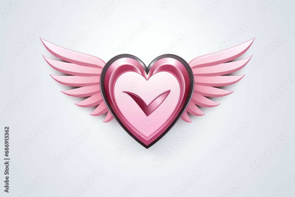 Heart with Cupid wings. Light background with selective focus and copy space Heart with Cupid wings. Light background with selective focus and copy space