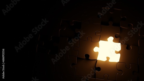 3d rendering abstract background. business concept.outstanding white jigsaw on gold. Leader, Unique, Think different, Individual and standing out from the crowd concept.