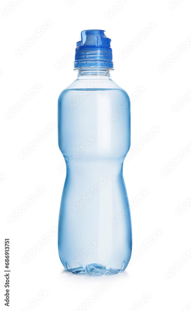 One plastic bottle with fresh water isolated on white One plastic bottle with fresh water isolated on white