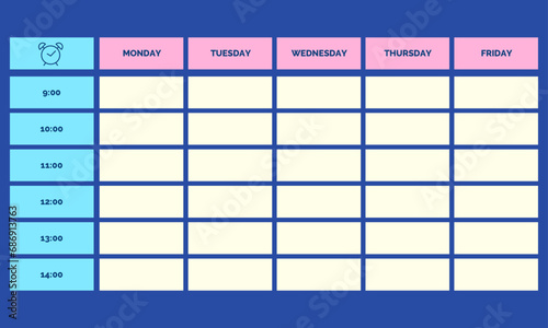 Vector hand drawn back to school timetable template