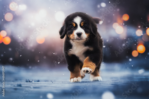 Bernese Mountain Dog puppy in snow photo