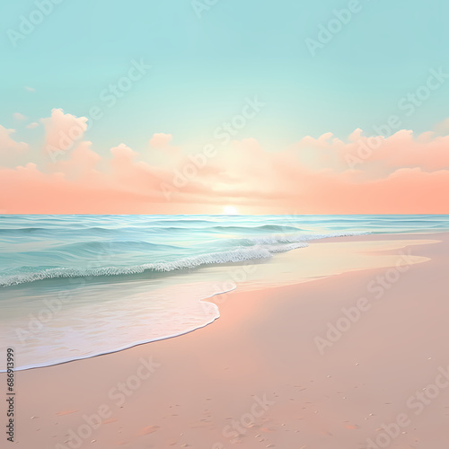 a minimalist beach at dawn with soft pastel hues