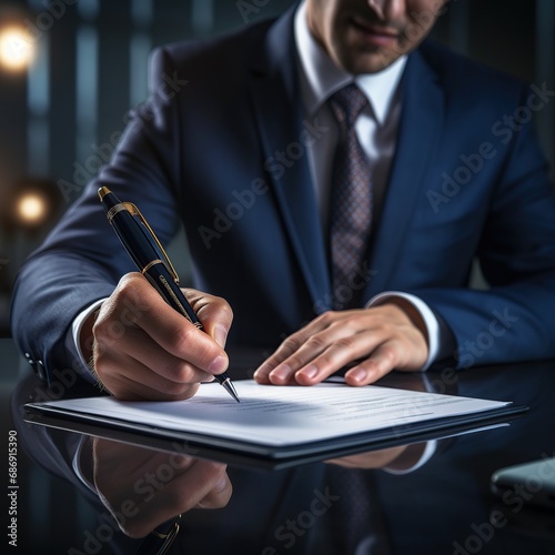 Precision Decision: Businessman Marks with Pen