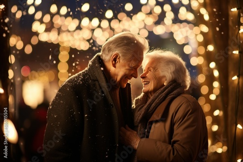 Romantic Seniors Amidst Festive Christmas Lights