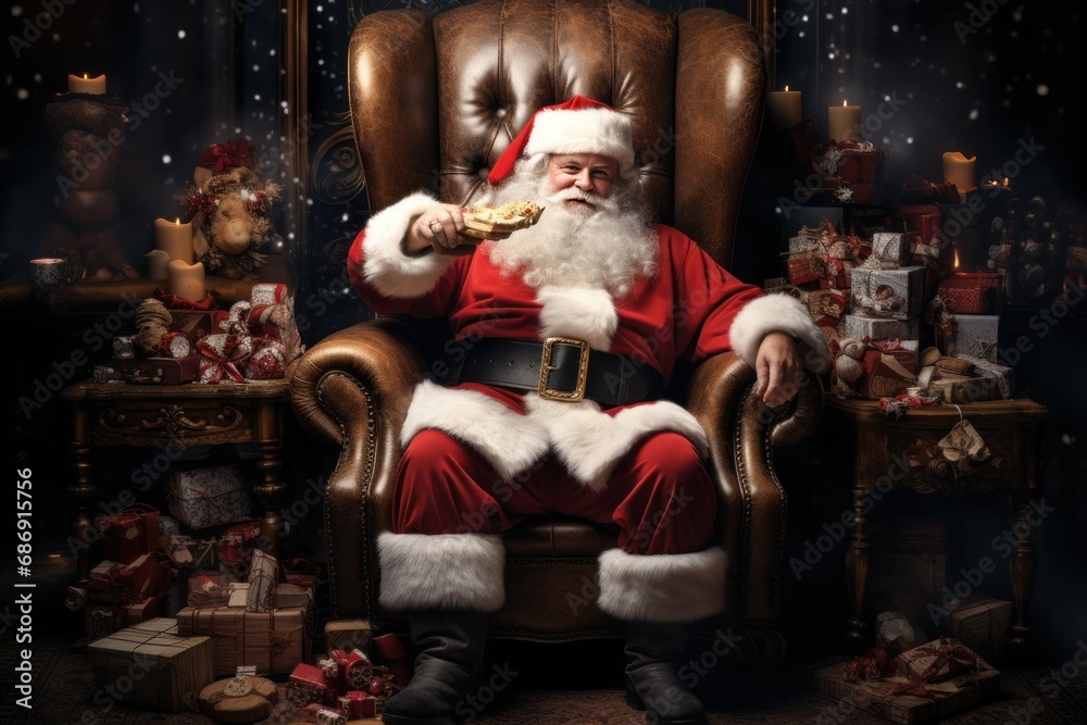 Santa in Armchair with Festive Tales