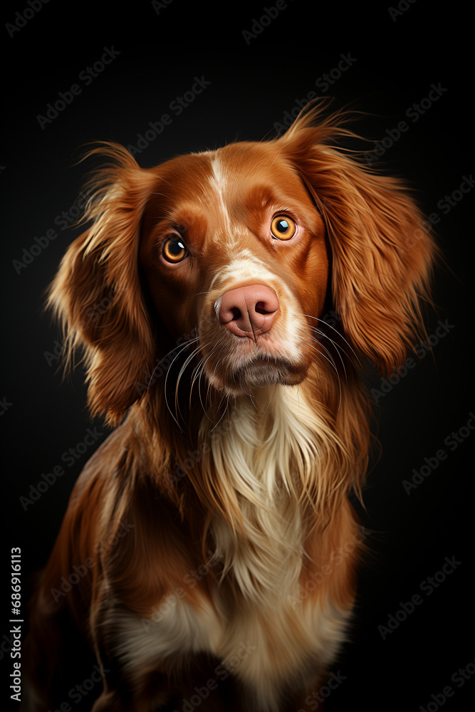 A portrait of a cute dog with simple, plain background. Generative AI. 