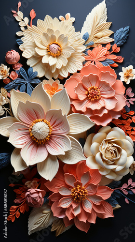 Very beautiful ultra-clear clay painting of flowers, clay style, 3D, soft light, photo frame ai generative