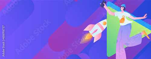 People exercising healthy running vector internet operation illustration
