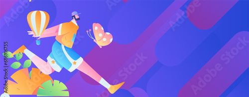 People exercising healthy running vector internet operation illustration
