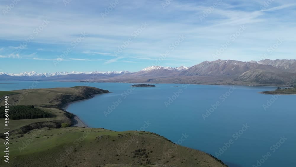 Aerial shot from the top of Lake Taupo on a sunny day Aerial shot from the top of Lake Taupo on a sunny day