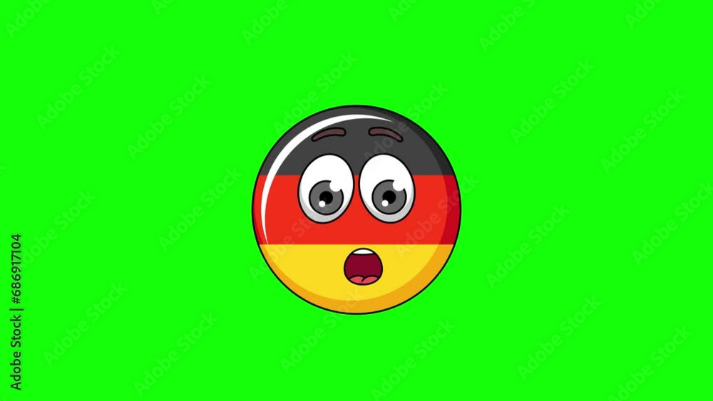 Amazed face emoticon of flag of germany character animation